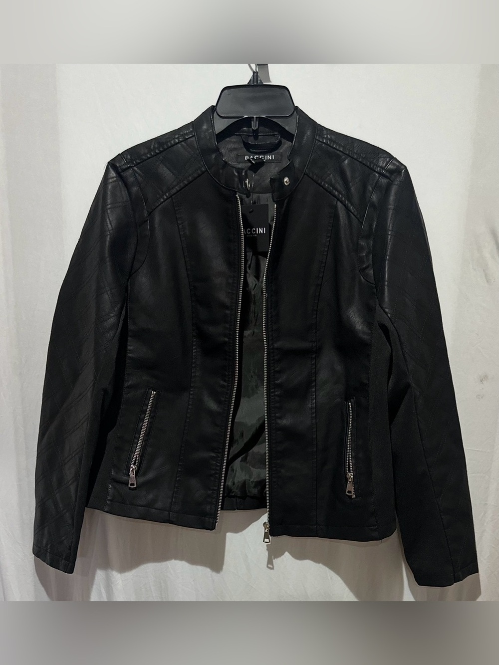 BACCINI - Women’s Faux Leather Black Biker Jacket - Size L